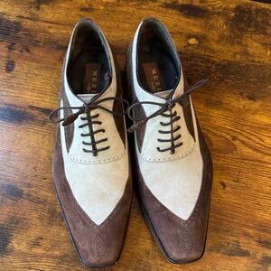 Mezlan Cream and Brown suede Leather Oxfords Sz 9
